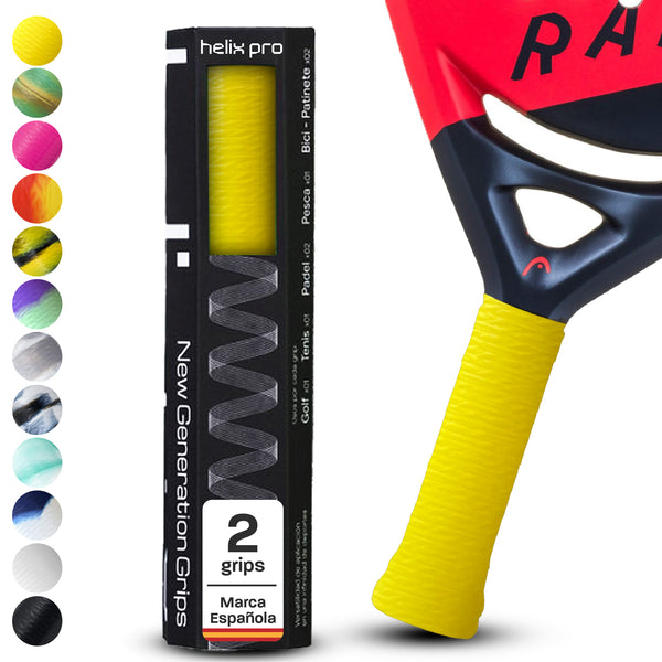 Padel Overgrip Helix Pro Grip in Solid Gelb auf Padelschläger-Griff mit 2er-Verpackung