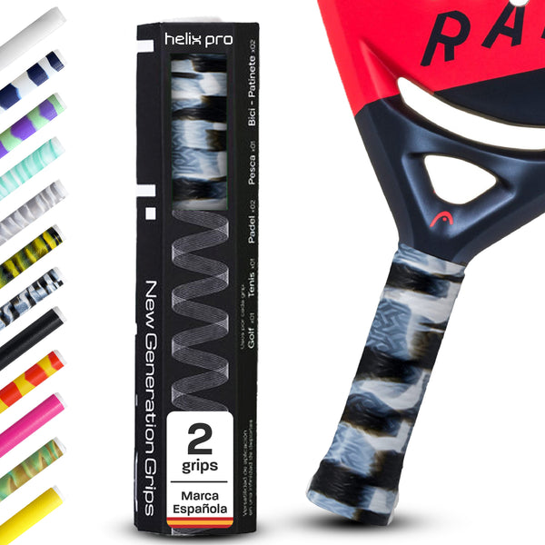 Padel Overgrip Helix Pro Grip in Blend Schwarz/Weiss auf Padelschläger-Griff mit 2er-Verpackung