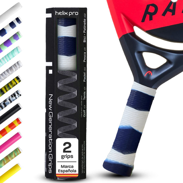 Padel Overgrip Helix Pro Grip in Duo Blau/Weiss auf Padelschläger-Griff mit 2er-Verpackung