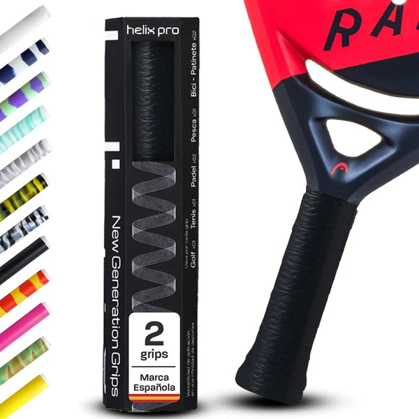 Padel Overgrip Helix Pro Grip in Solid Schwarz auf Padelschläger-Griff mit 2er-Verpackung