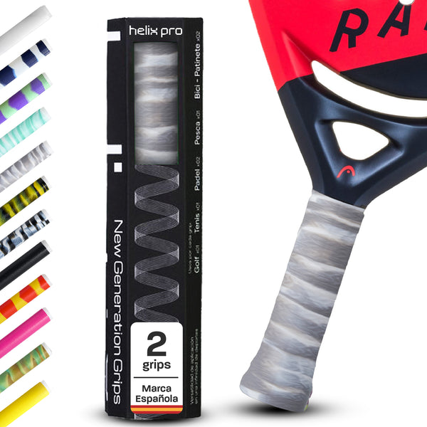 Padel Overgrip Helix Pro Grip in Blend Grau/Weiss auf Padelschläger-Griff mit 2er-Verpackung