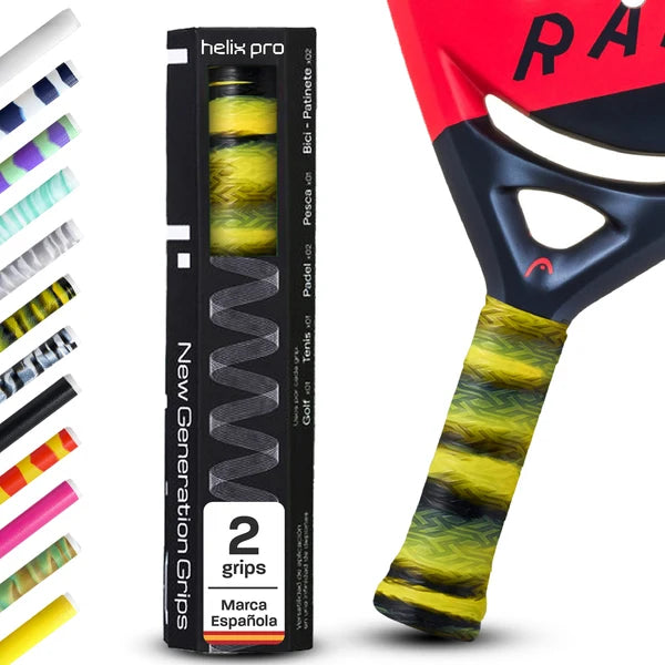 Padel Overgrip Helix Pro Grip in Blend Gelb/Schwarz auf Padelschläger-Griff mit 2er-Verpackung