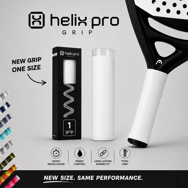 Padel Overgrip Helix Pro Grip Einzelpackung mit 1 Grip und Piktogrammen zu Montage, Schweisskontrolle und Haltbarkeit